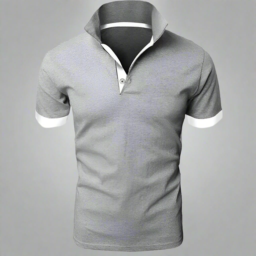 Slim fit gray performance polo shirt front view