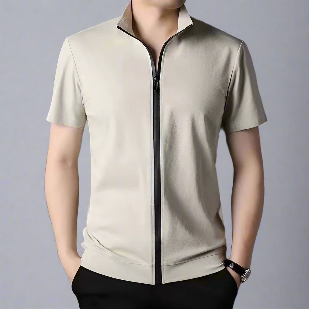 Black zipper polo shirt for men